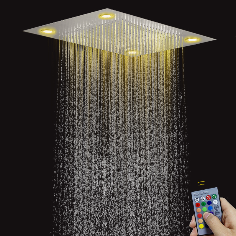 Brushed Nickel 80X60 CM Bathroom Shower Faucet With LED Control Remote Panel Rainfall Concealed Shower Waterfall