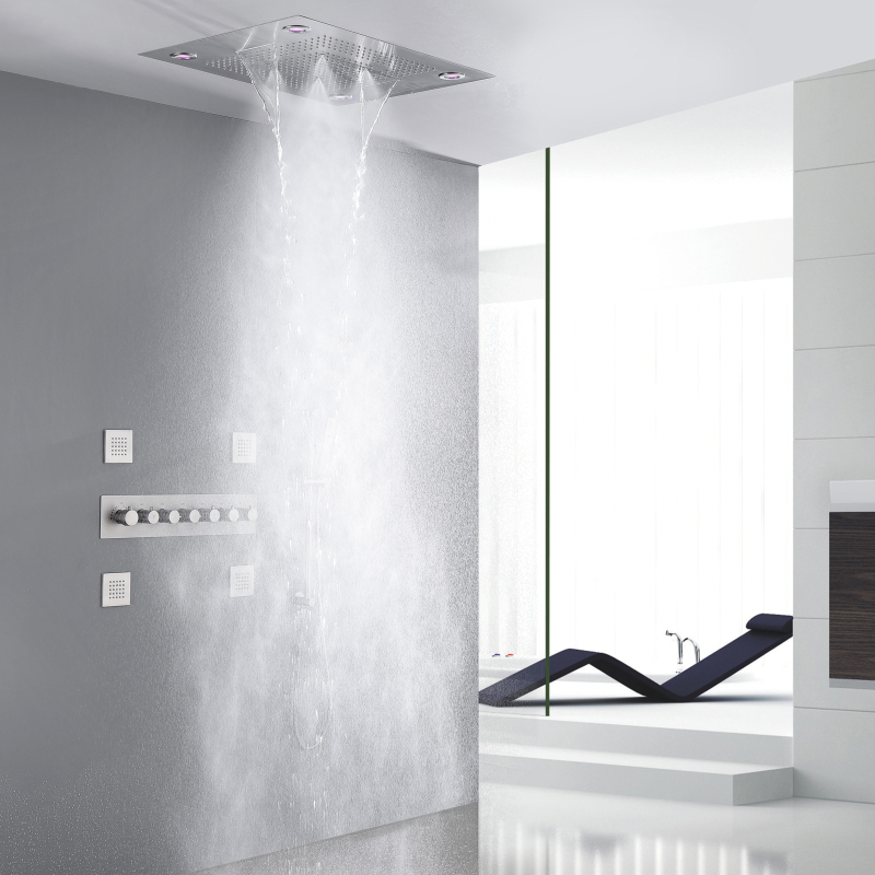 Brushed Nickel 24 X 31 Inch Remote Control Rain Shower Head With Thermostatic LED Shower System