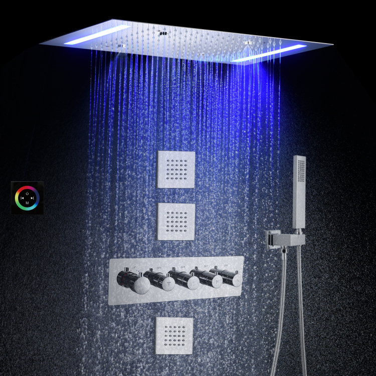 Chrome Bathroom Rain Shower Head Set 14 X 20 Inch LED Bathroom Thermostatic Mist Shower