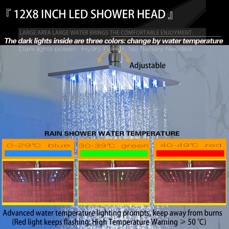 China Factory Direct Price Brushed Nickel Bath & Shower Faucets Ceiling Mounted 28X18 CM Rain LED Smart Shower Head