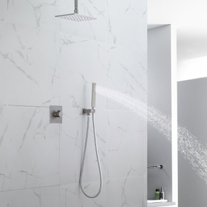 Brushed Nickel Bathroom Shower Faucet Set 28X18 CM Rain LED Color Changing Ceiling Shower Head