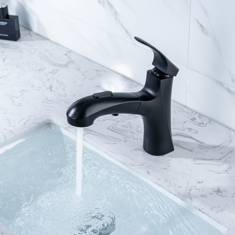 Matte Black Bathroom Faucet Single Handle Basin Mixer Full Out Double Water Functions Head Contemporary Sink Mixer