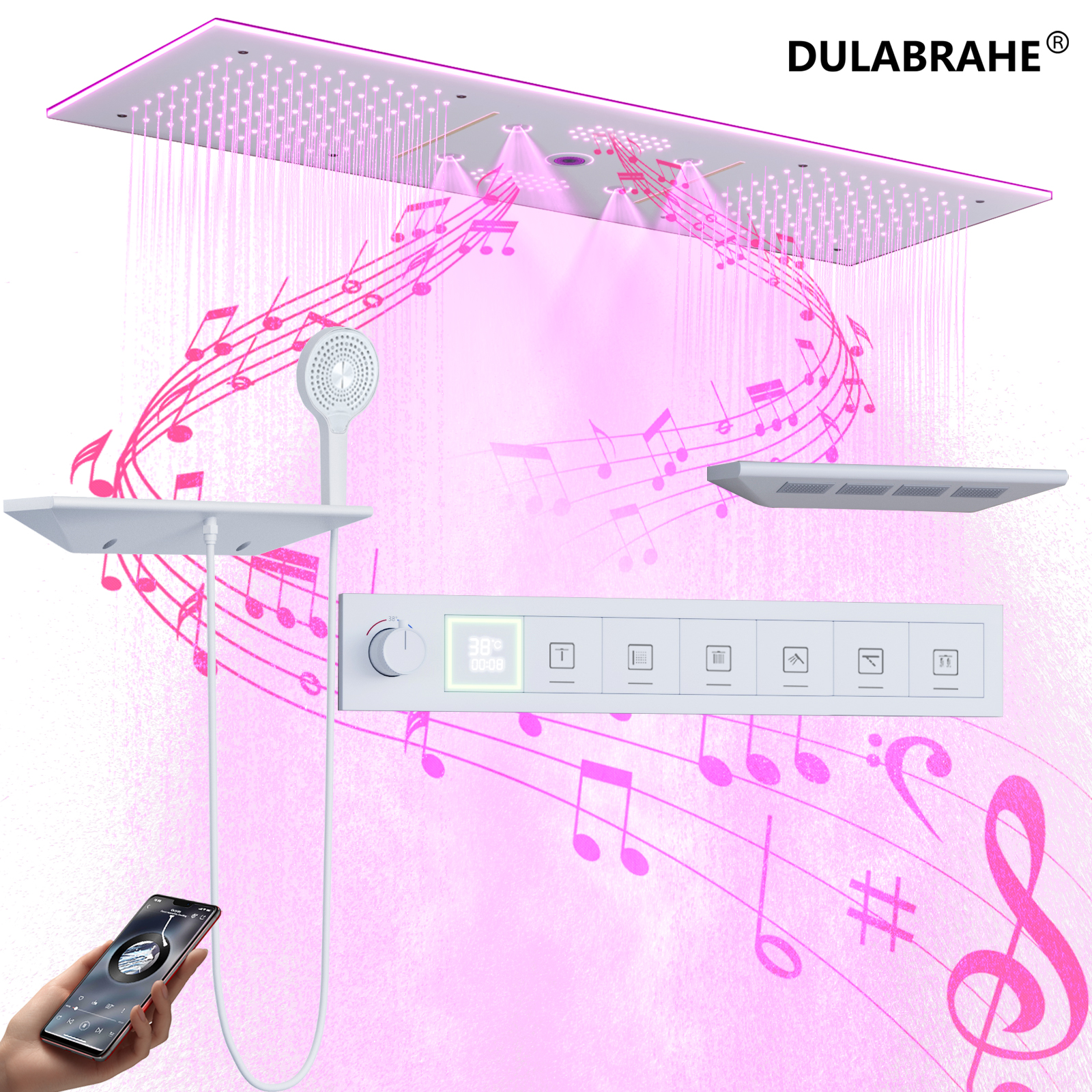 90X30CM Music LED shower head set rainfall waterfall fog bathroom constant temperature shower faucet