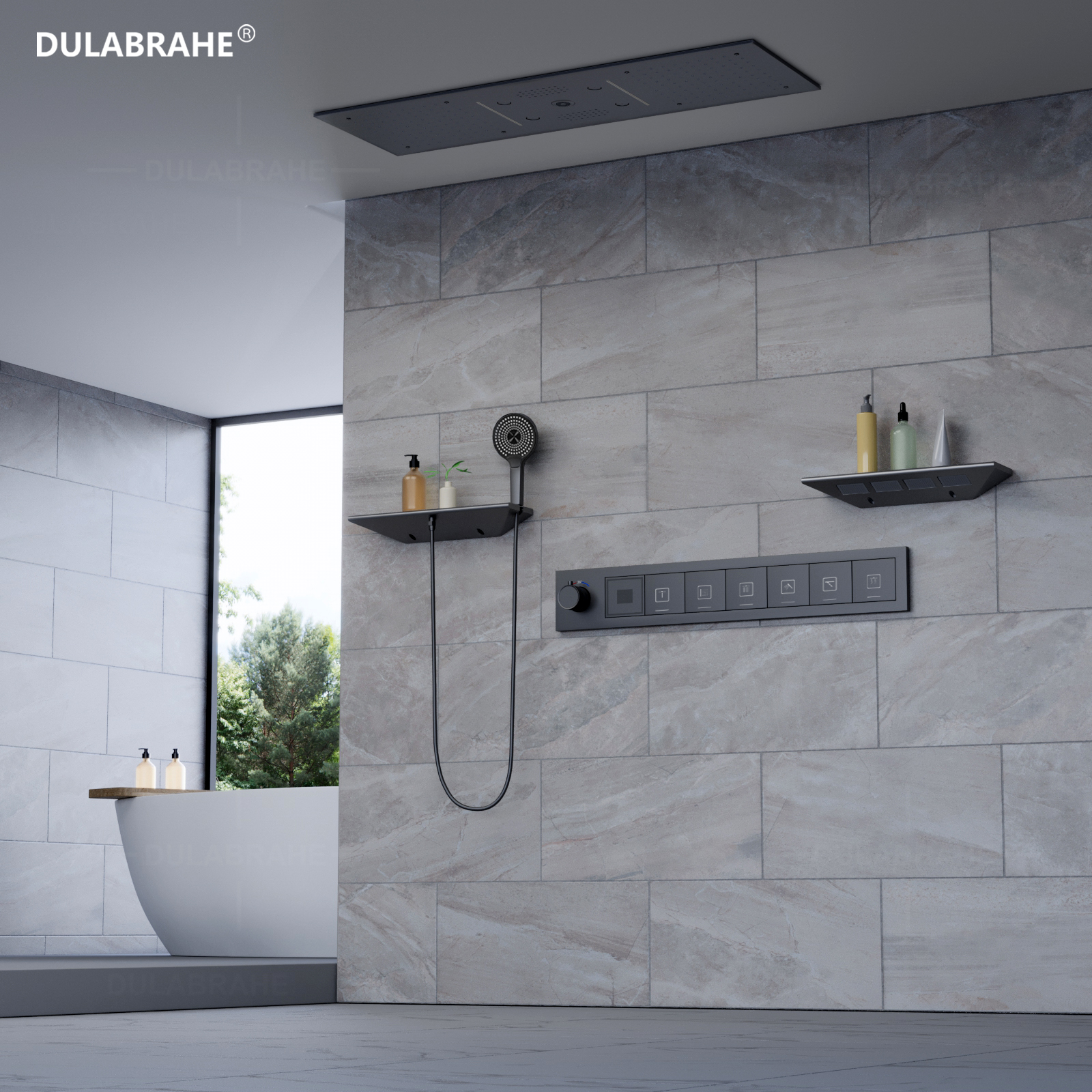 900x300mm Color Led Shower Head Ceiling Mounted Waterfall Rain Mist Thermostat Digital Display Shower Set System