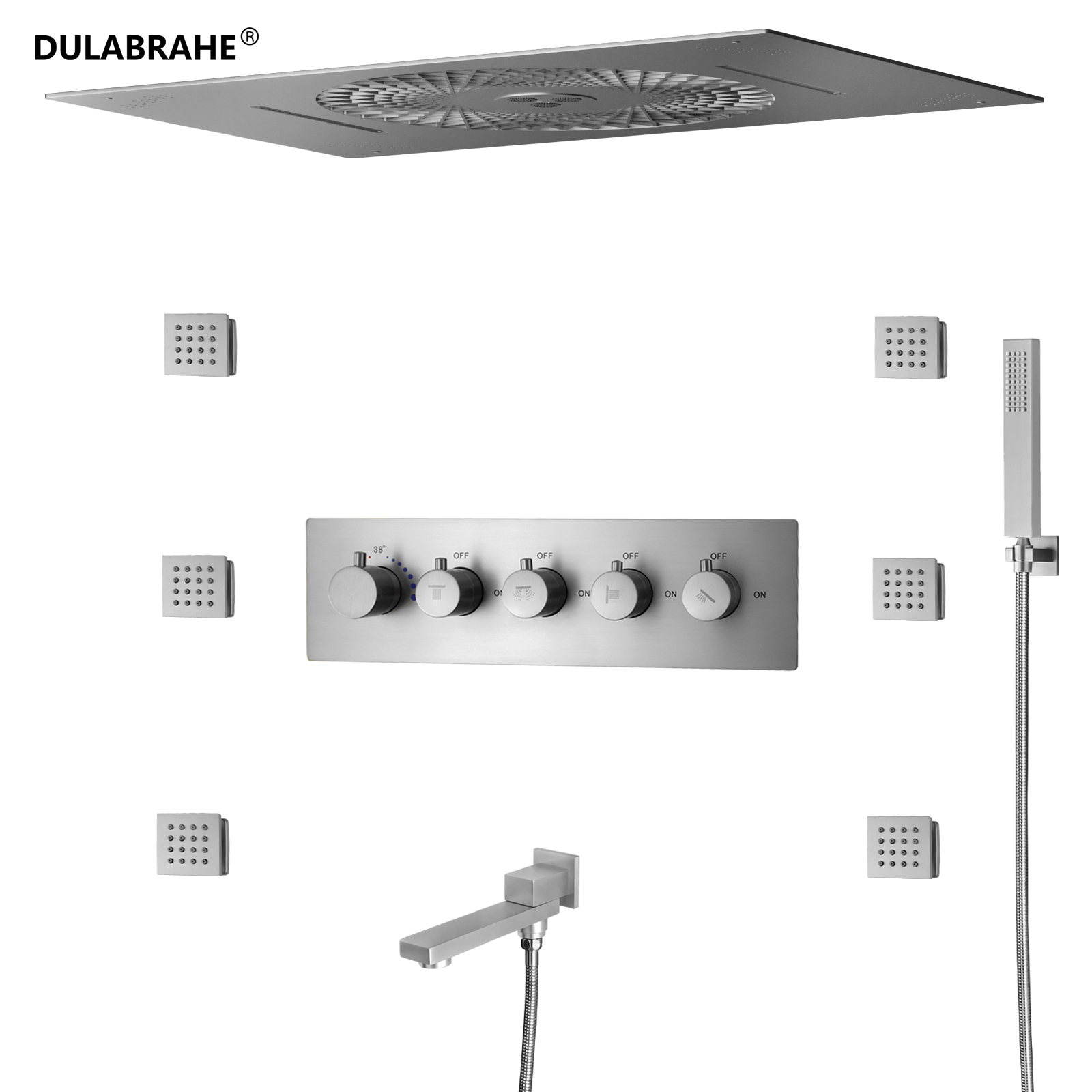 New 600*405mm Rain Waterfall Spray Shower Faucet Bathroom Ceiling LED Music Shower Set items