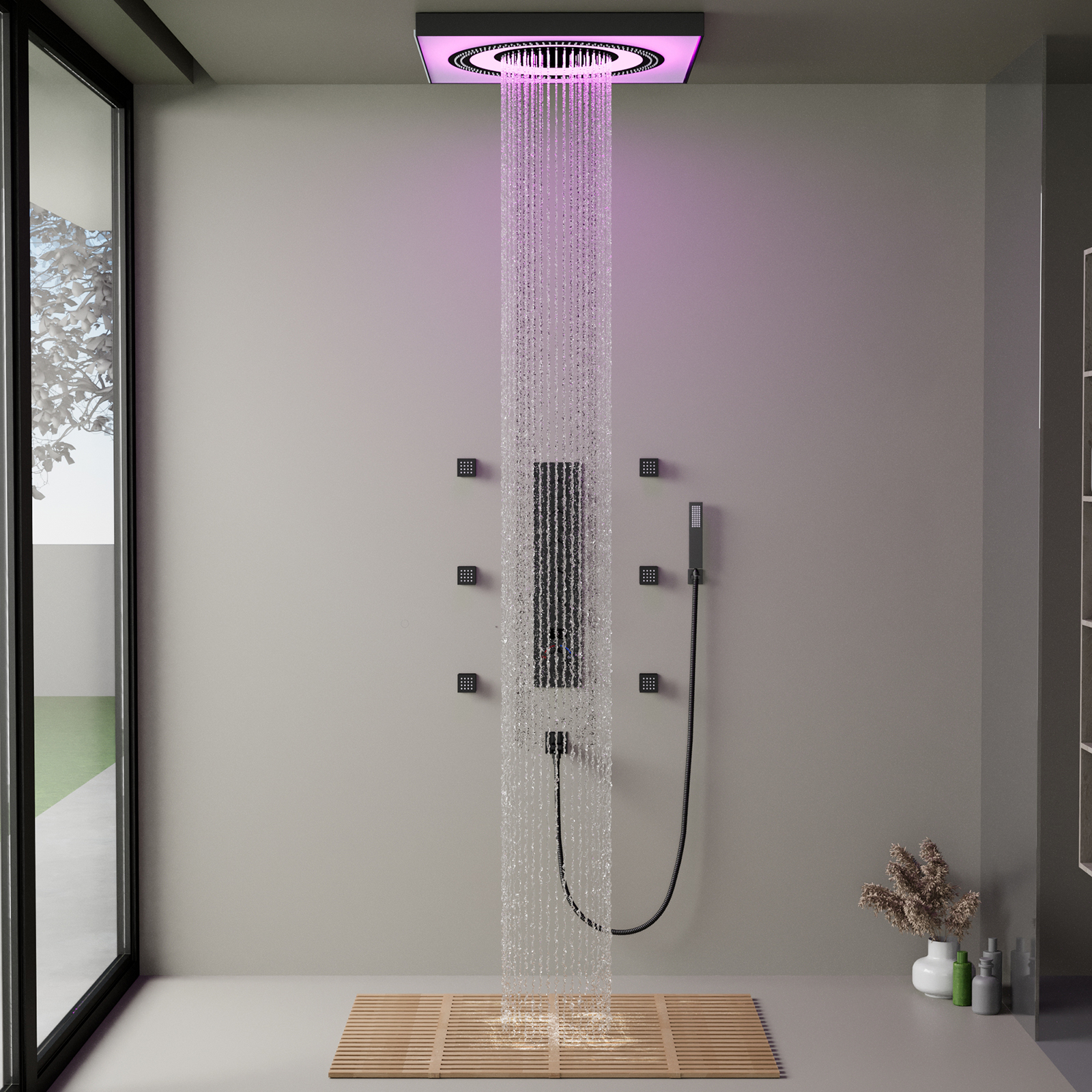 LED Multi-function Hybrid Shower Valve Thermostatic Shower Head Sets