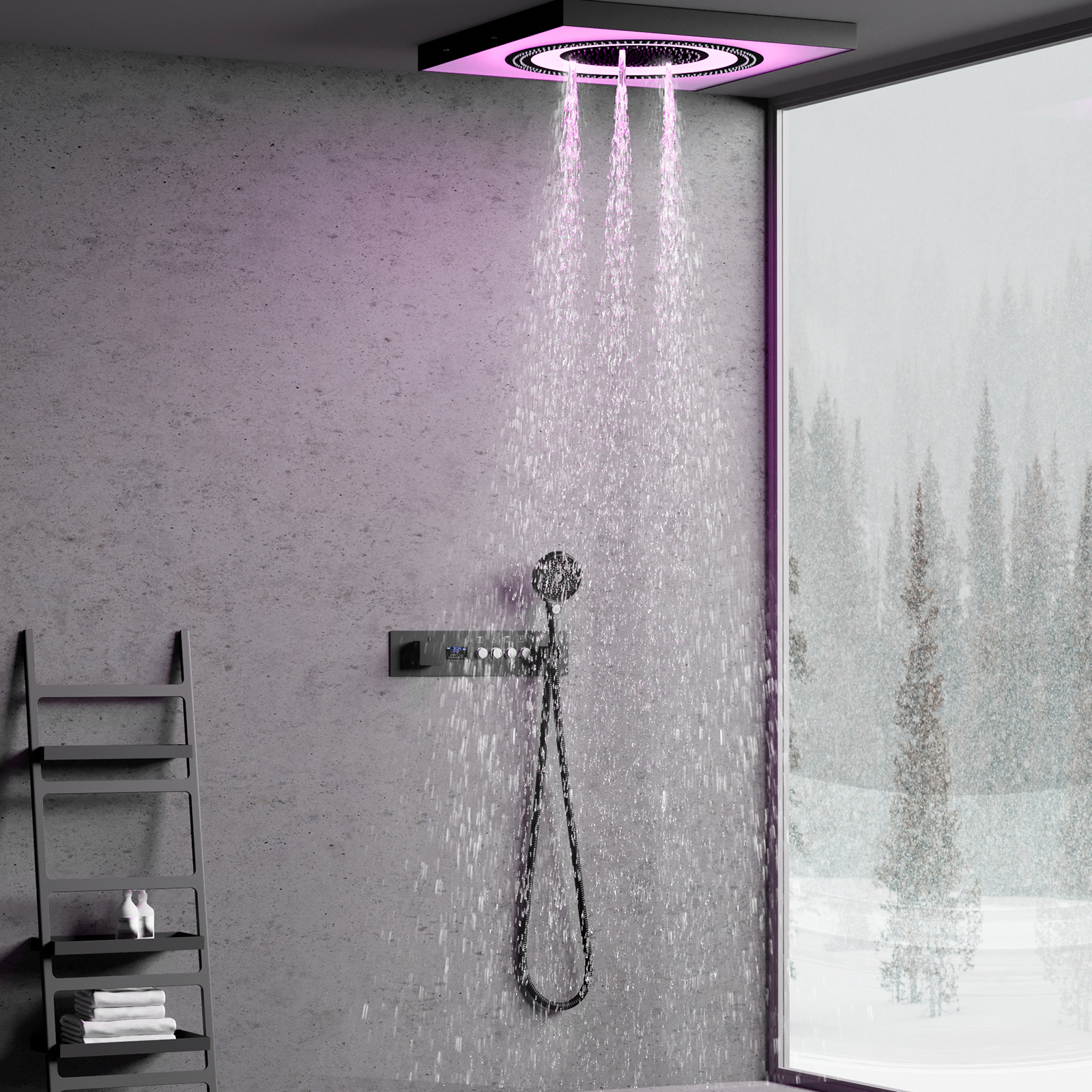 LED Shower Head Rain Spray Bathtub Set Concealed Mounted Shower Mixer Shower Valve Handle