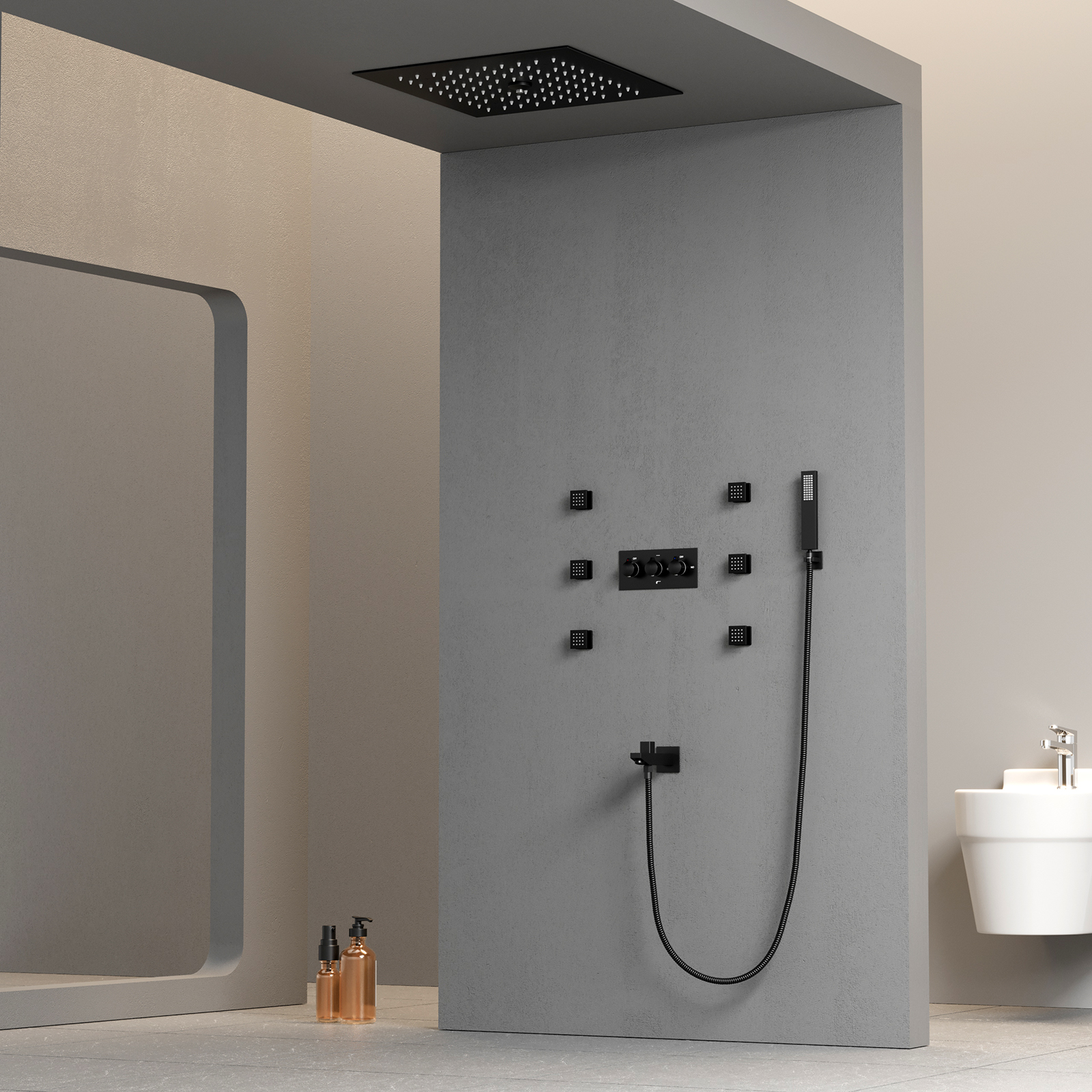 300*300mm Constant Temperature Shower Mixer Valve Rain Shower Head LED Light Shower System Set