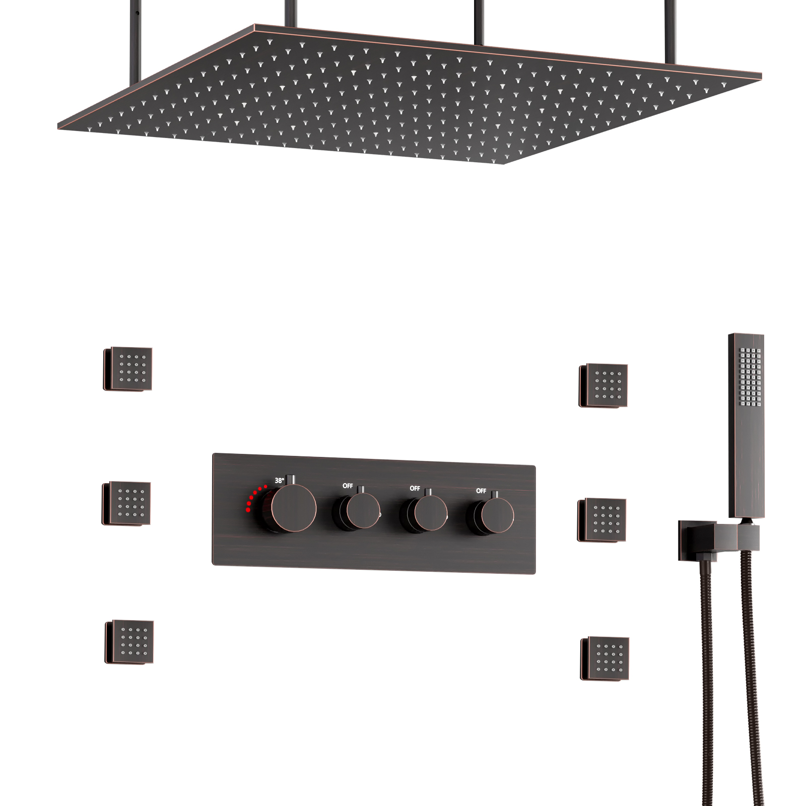 Bathroom Rain Shower Set, LED Shower Head, Ceiling Square Shower System, Intelligent Constant Temperature