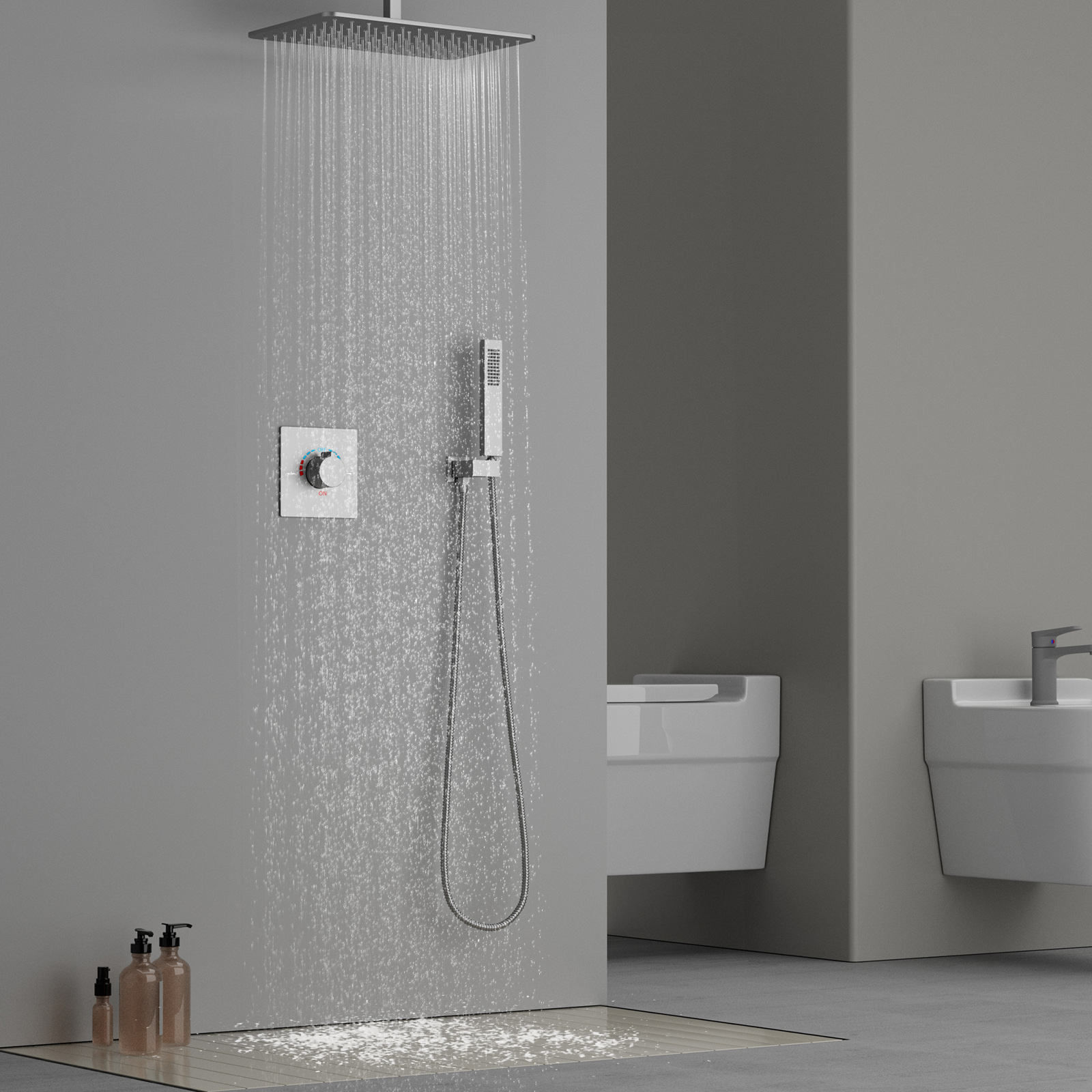 Modern Brushed Rain Shower System Kit Villa Hotel Rain Bathroom Shower Mixer Set