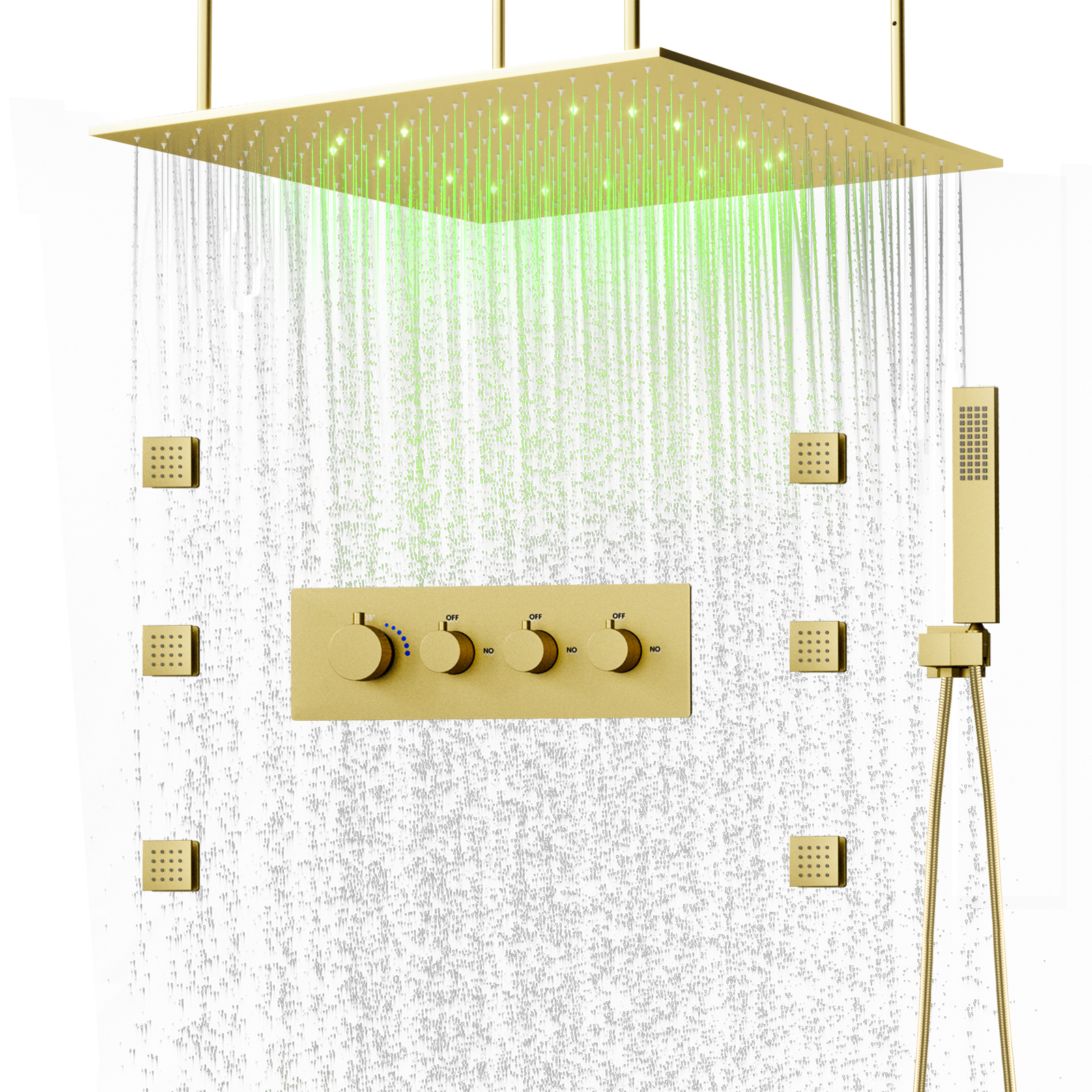 Brushed Gold Luxury Shower System Rain Led Shower Head Ceiling Rain Shower Thermostatic Mixing Valve Handheld Sprayer