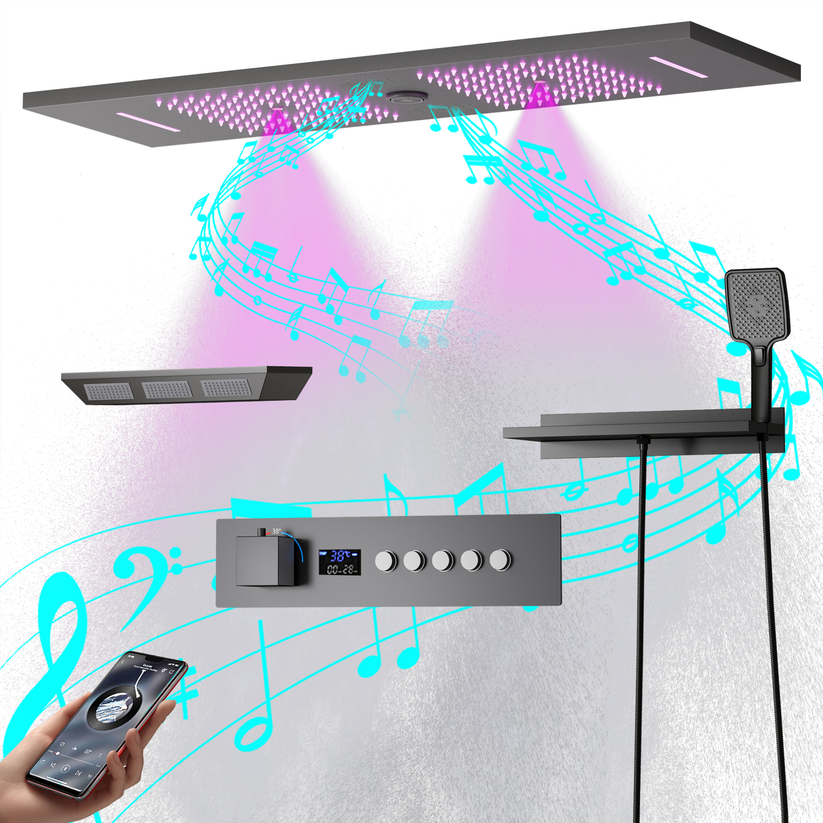 The Trend of The New Era LED Digital Display Music Shower