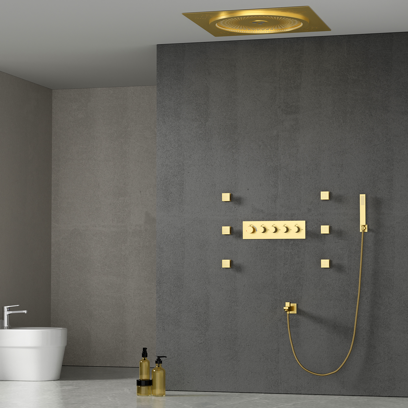 Popular Ceiling LED Shower Head Set Smart Music Shower Head Faucet Rain Water Column Shower System