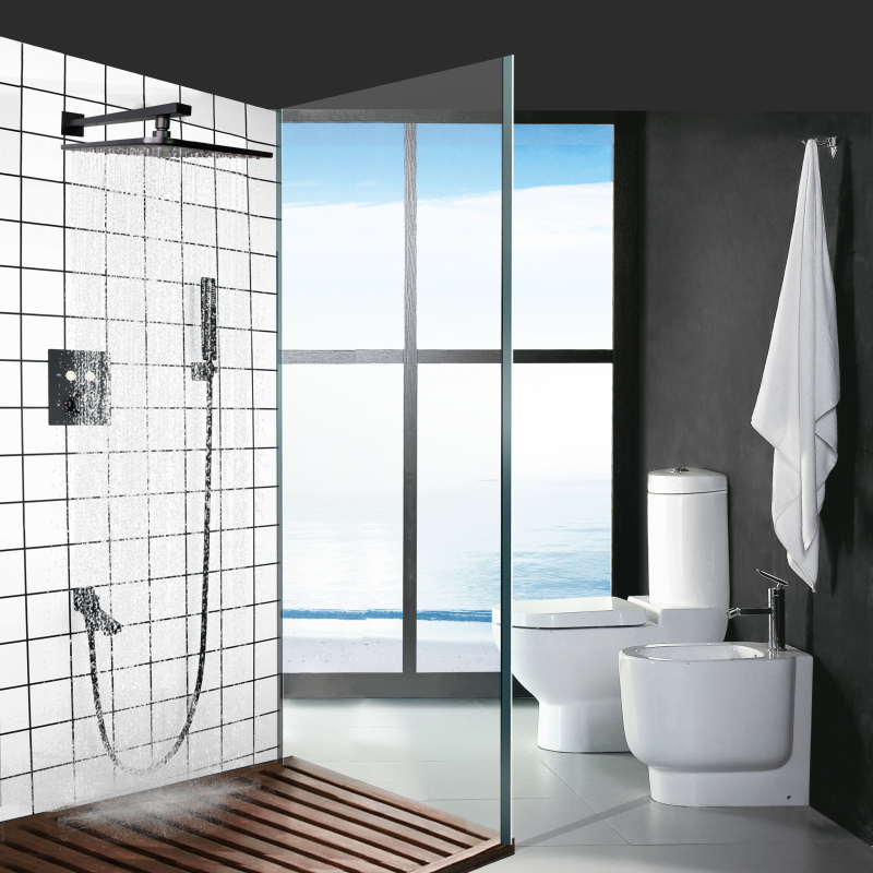 High Quality Cheap Matte Black Thermostatic Rainfall Concealed Shower System Bathroom Handheld Spout Combo Set