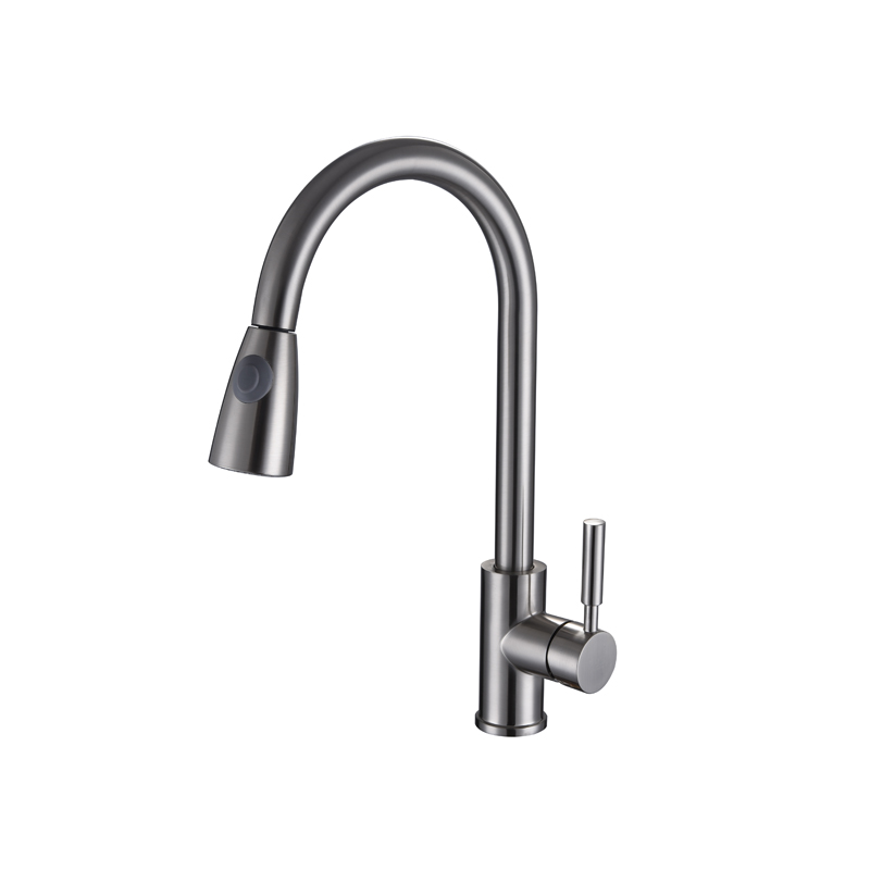 Brushed Nickel Contemporary Luxury Sink Bifunctional Kitchen Faucets Pull Out Single Handle