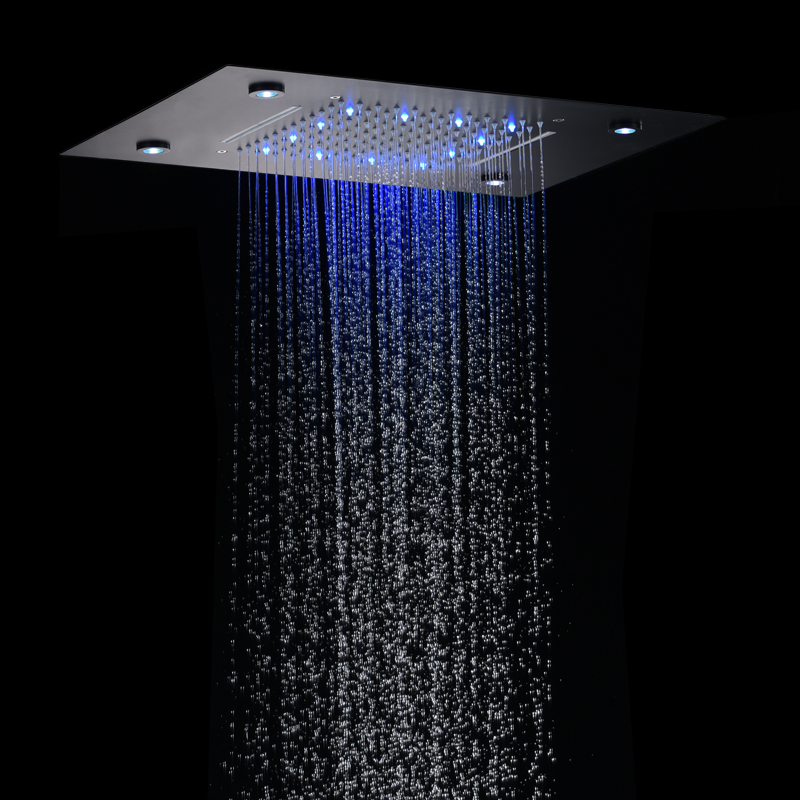 Matte Black Shower Mixer 50X36 CM LED 7 Colors Bathroom Bifunctional Waterfall Rainfall With 3 Color Temperature Changing