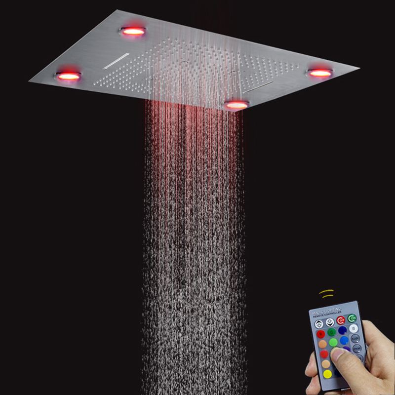 Brushed Nickel 80X60 CM Bathroom Shower Faucet With LED Control Remote Panel Rainfall Concealed Shower Waterfall