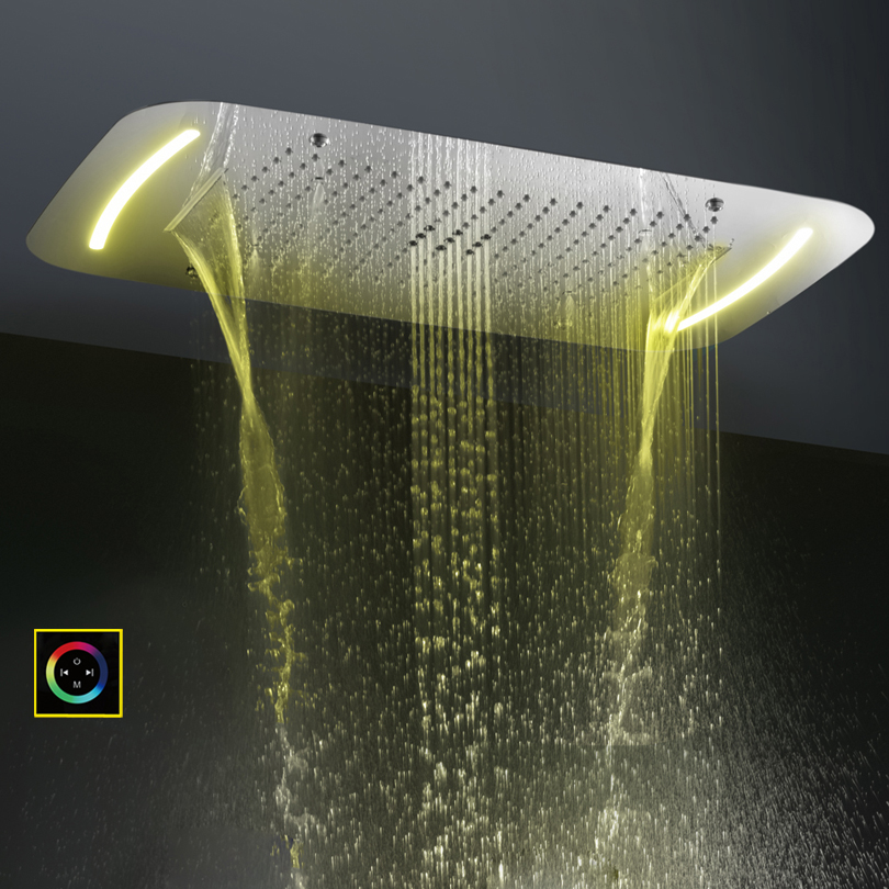 Chrome Polished 71X43 CM Shower Head With LED Control Panel Bathroom Waterfall Rainfall Atomizing Bubble