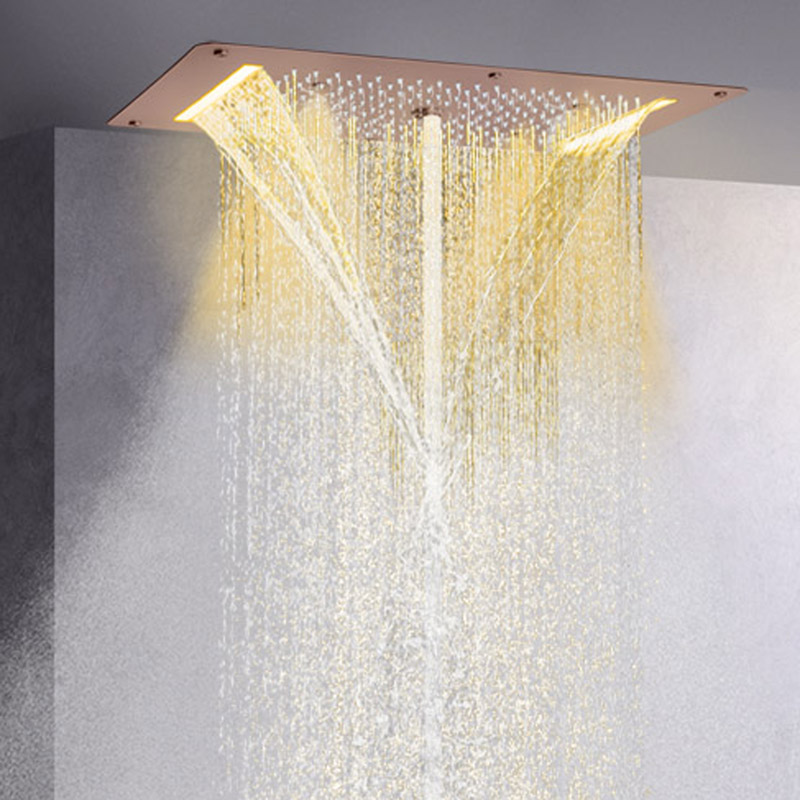 Brown 70X38 CM Shower Mixer LED European Style Bathroom Massage Shower Rainfall Concealed Shower System