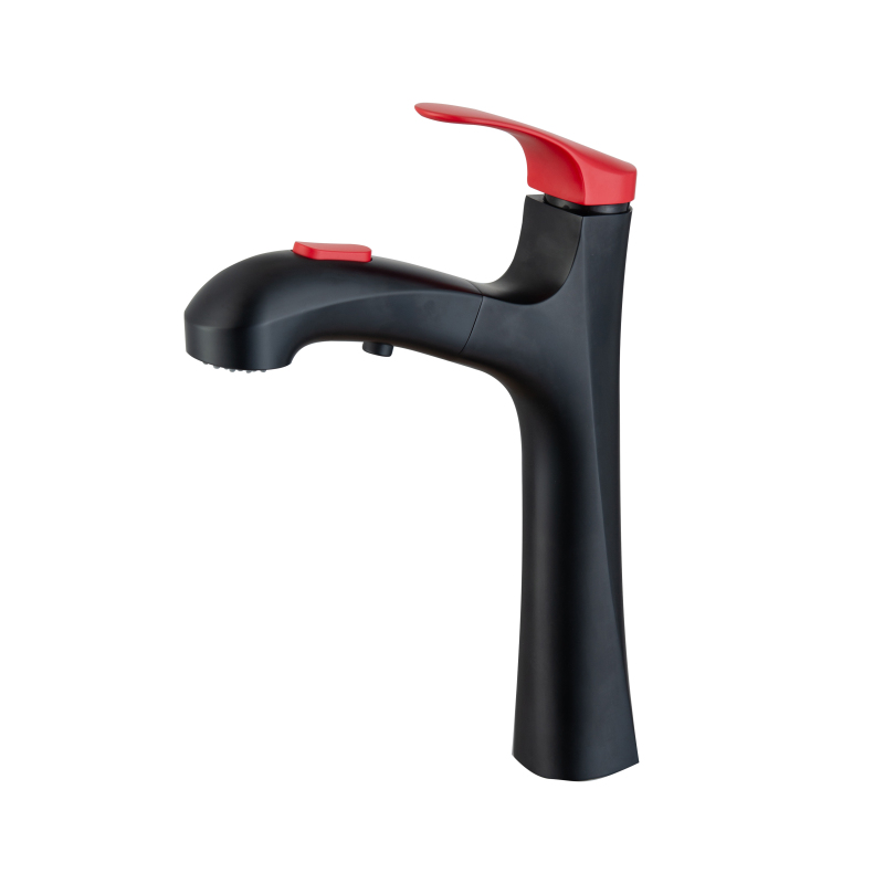 New Style Black + Red Basin Mixer Sink Mixer Single Handle Pull Easy Easy Out Faucet Skillful Design