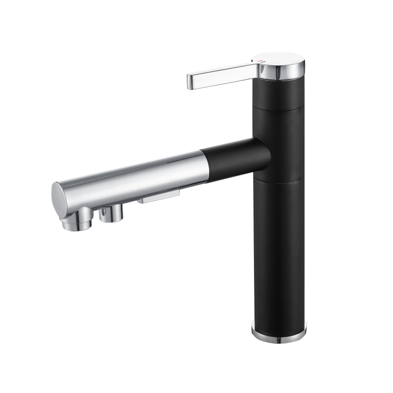 High Quality Black + Polished Basin Faucet Sink Mixer Single Handle Pull Out Faucet