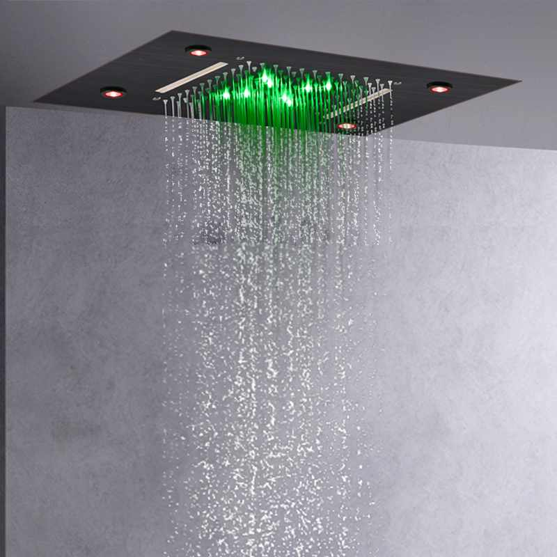 Oil Rubbed Bronze Shower Faucet 50X36 CM LED 3 Color Temperature Changing Bathroom Bifunctional Waterfall Rainfall
