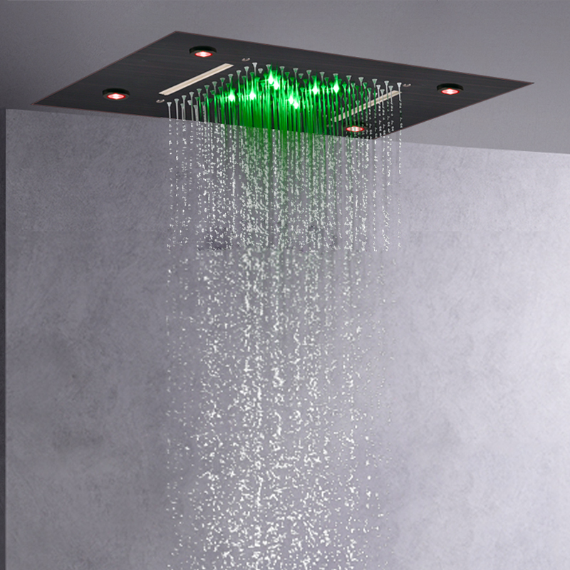 European Style Oil Rubbed Bronze 50X36 CM Rain Shower Faucets 7 Colors LED Bathroom Waterfall Rainfall