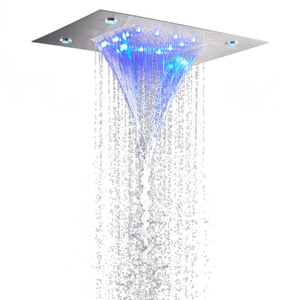 Fashion Brushed Nickel 50X36 CM Rain Shower Mixer LED 7 Colors Bathroom Bifunctional Waterfall Rainfall Systems