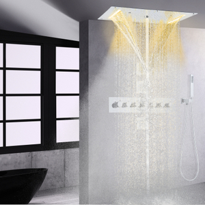 Thermostatic Rainfall Shower Head Chrome 700X380 MM LED Luxury Bathroom Waterfall Mist Rain Wall Mounted Shower Set
