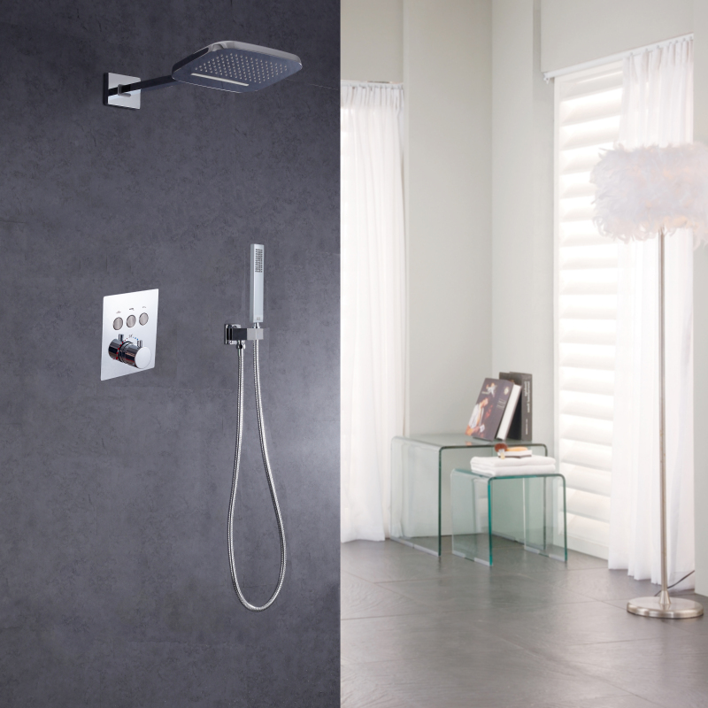 Chrome Polished Thermostatic Concealed Shower Set Waterfall And Rain Shower Head Bath Shower Faucets
