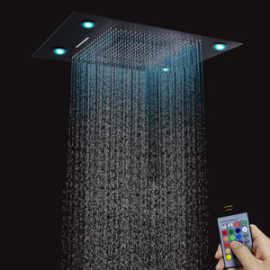 80X60 CM Matte Black Bathroom Shower Mixer With LED Control Remote Panel Shower Waterfall Rainfall Atomizing Bubble
