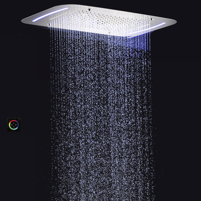 Brushed Nickel Shower Mixer 71X43 CM Bathroom Rainfall Waterfall Atomizing Bubble With LED Control Panel