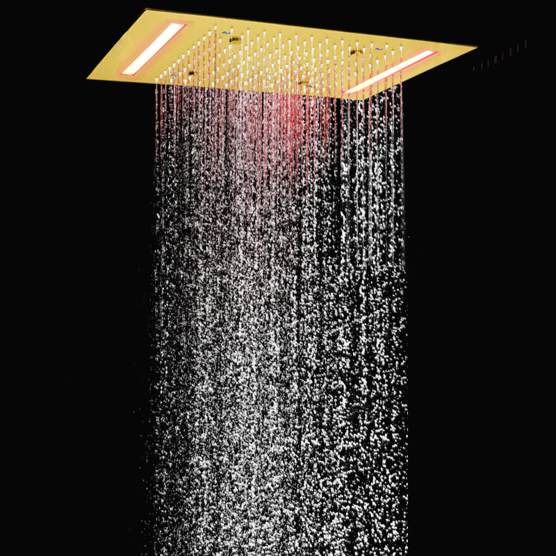 Luxury Brushed Gold 50X36 CM Rain Shower Mixer 7 Colorful LED Bathroom Bifunctional Rainfall Atomizing