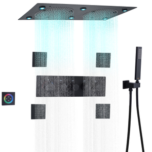 Matte Black Thermostatic Shower Mixer Set 24*12 Inch LED Bathroom Multifunction Rainfall Concealed Shower System
