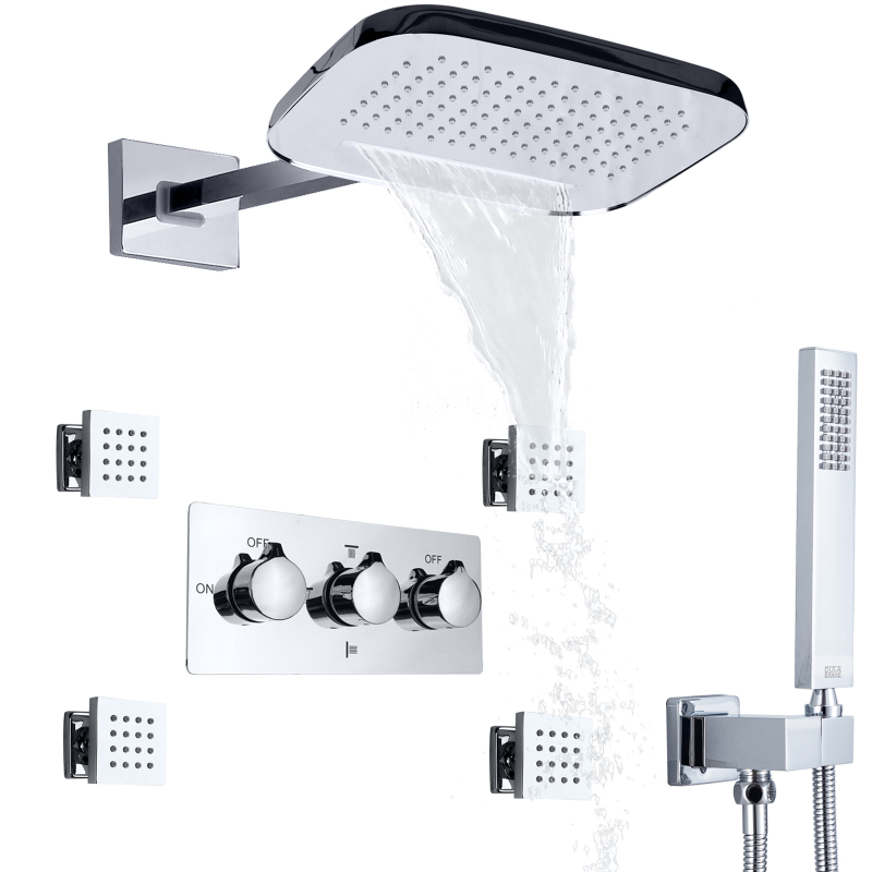 Bathroom Cold And Hot Chrome Polished Shower Faucets Waterfall Rainfall System Showers Combo Set