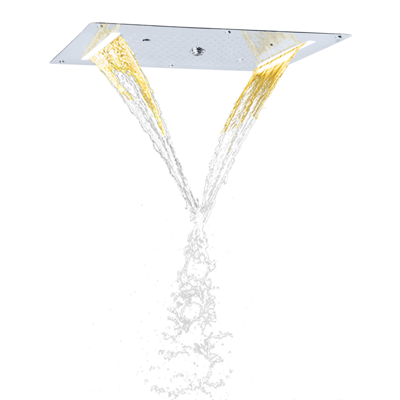 Chrome Polished Shower Mixer 70X38 CM LED Bathroom Embed Ceiling Multifunction Waterfall Rainfall Atomizing Bubble Shower