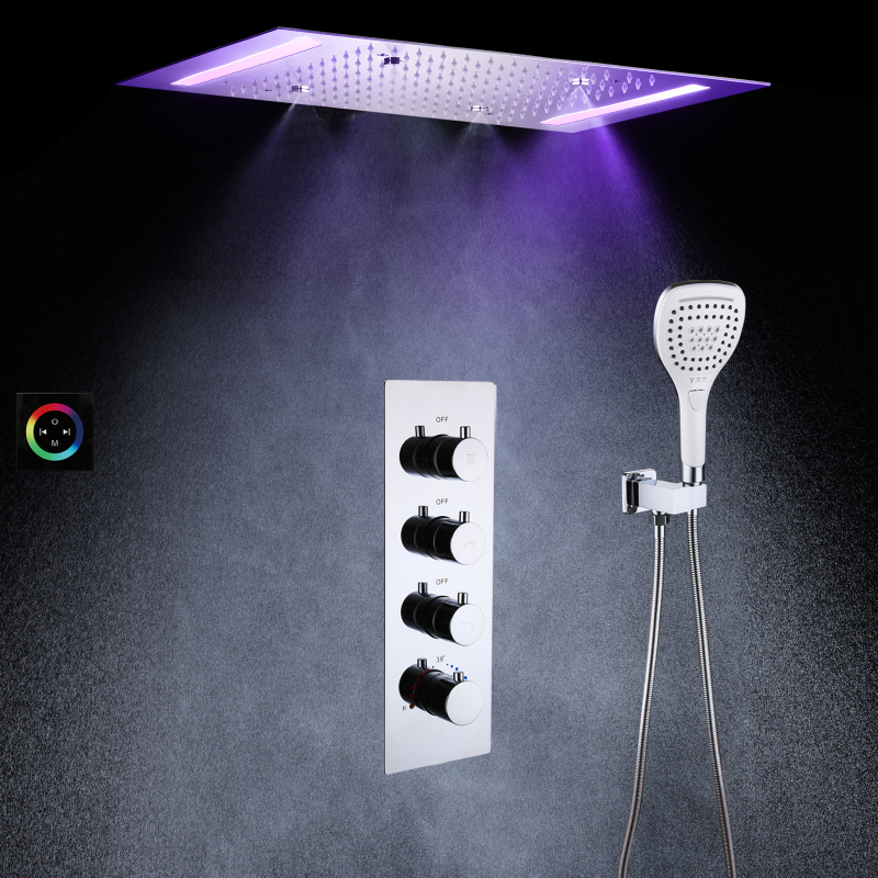 Bathroom Shower Set 500*360mm Ceiling LED Shower Head Embedded Thermostatic Shower Faucet Ainfall Shower System