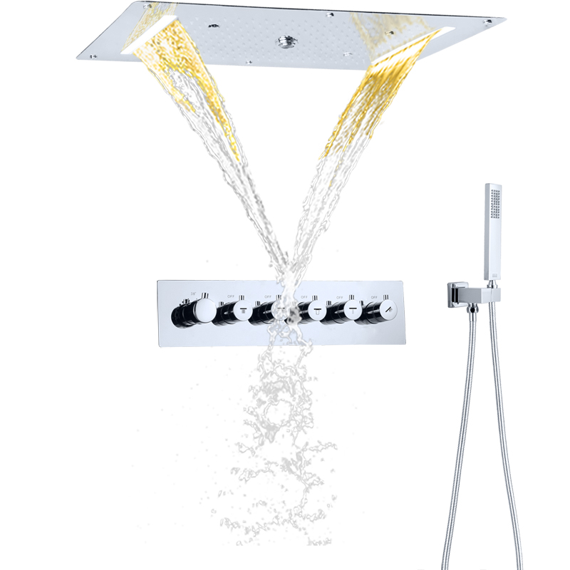 700X380MM SUS 304 Ceiling Mounted SPA Bathroom LED Thermostatic Mist Spray Waterfall Rainfall Shower Head Set