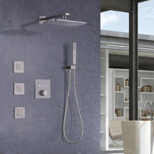 28X18 CM Brushed Nickel Shower Faucet Bathroom Thermostatic In Wall Mounted Rainfall Handheld