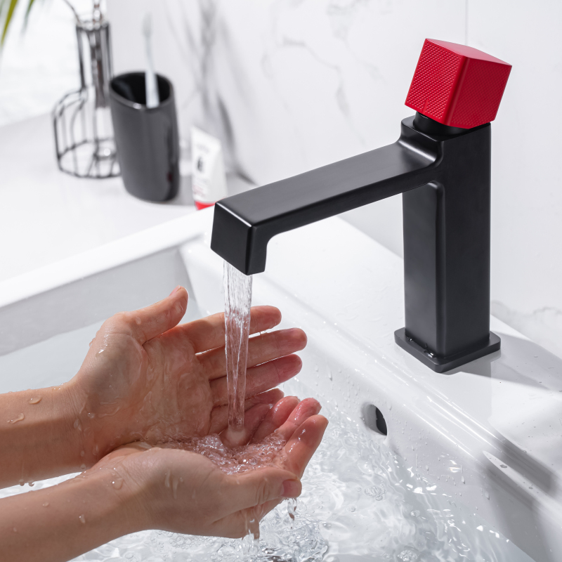 Fashion High Quality Black + Red Design Basin Faucet Sink Bathroom Single Handle Hot And Cold Water