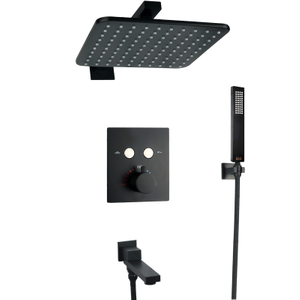 Hot Sales Matte Black Thermostatic Rainfall Shower System 10 Inch Bathroom Wall Mounted Shower Set Lower Water Outlet