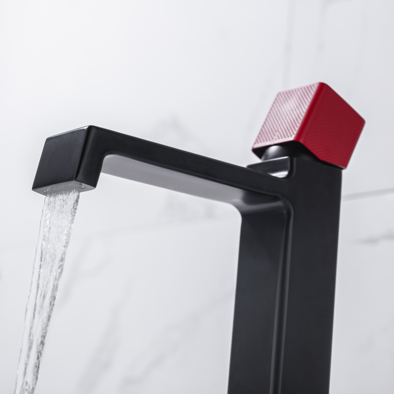 High Quality Black + Red Basin Faucet Sink Bathroom Single Handle Mixer