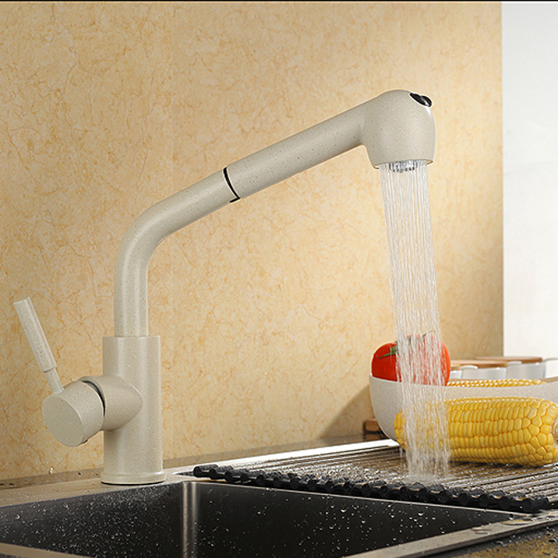 Hot Sales Oatmeal Color Luxury Bifunctional Sink Contemporary Kitchen Mixers Pull Out Single Handle