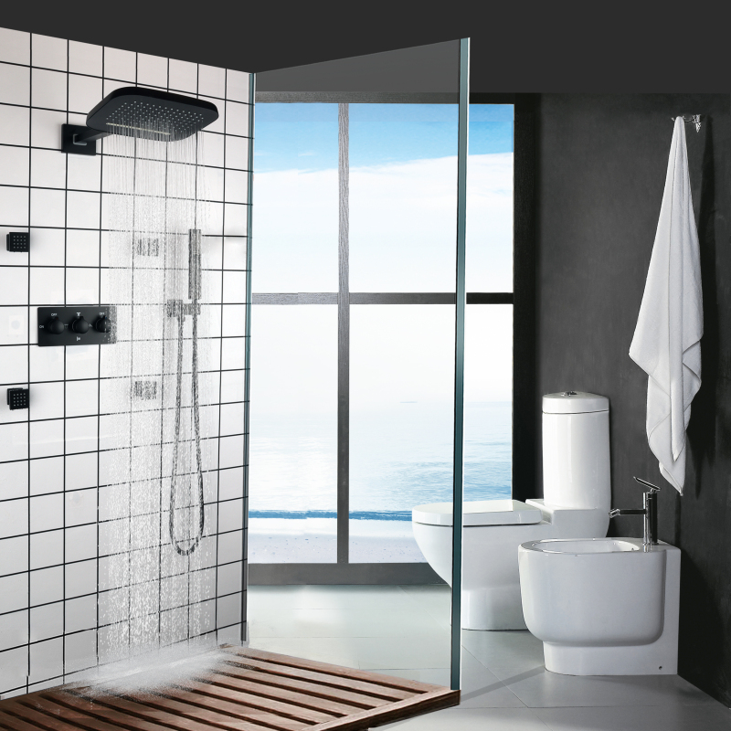 Matte Black Rain Shower Cold And Hot Shower Mixer Bathroom Waterfall Rainfall System With Body Jet Shower