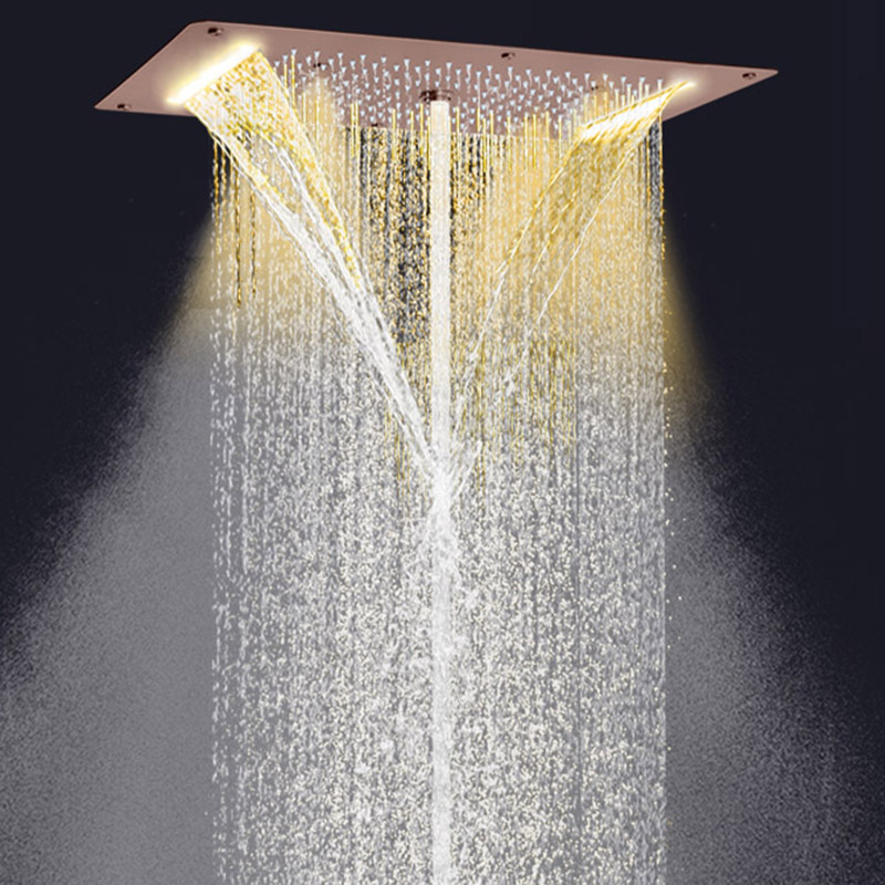 European Style Brown Shower Faucets 70X38 CM LED Bathroom Massage Shower Waterfall Rainfall Atomizing Bubble