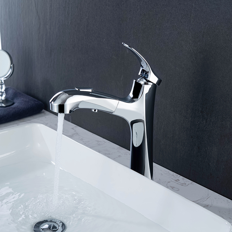 Modern Hot And Cold Single Handle Chrome Polished Basin Taps Sink Bathroom Easy Pull Out Water Tap