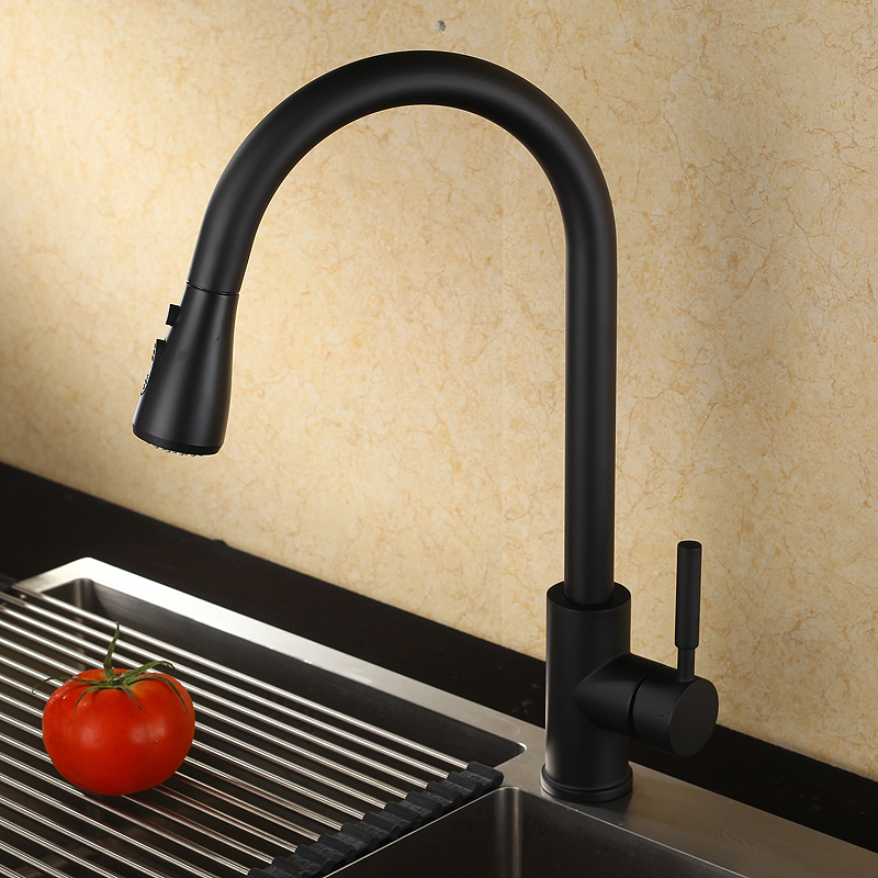 Hot Sales Matte Black Luxury Sink Bifunctional Contemporary Kitchen Mixers Pull Out Single Handle