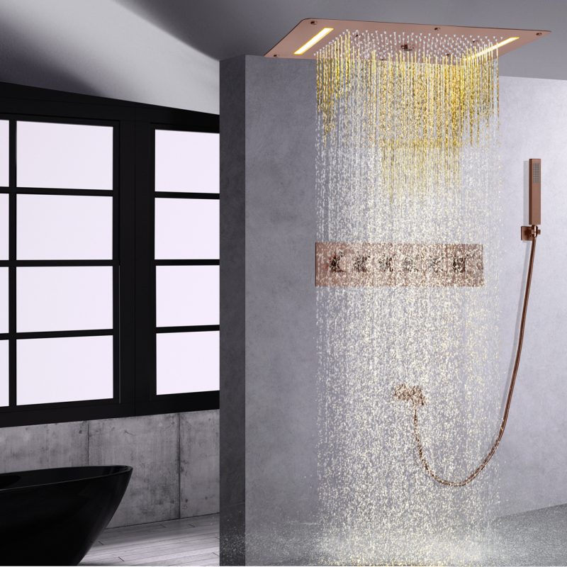Thermostatic Bathtub Conceal Shower System 700X380 MM LED Bathroom Brown Shower Head With Handheld Spray