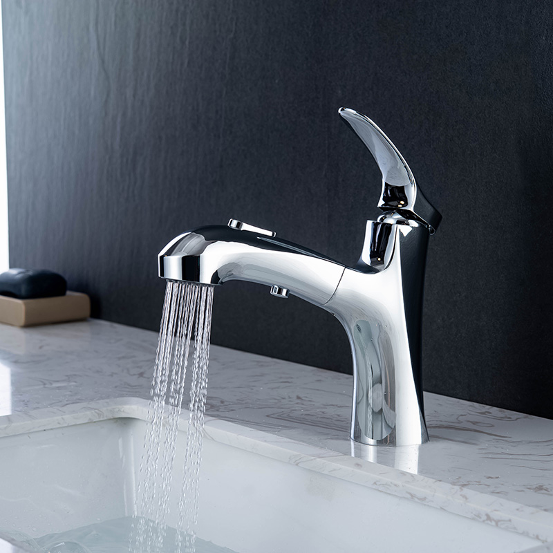 Single Handle Bathroom Faucet Chrome Polished Sink Mixer Full Out Double Water Functions Head Contemporary