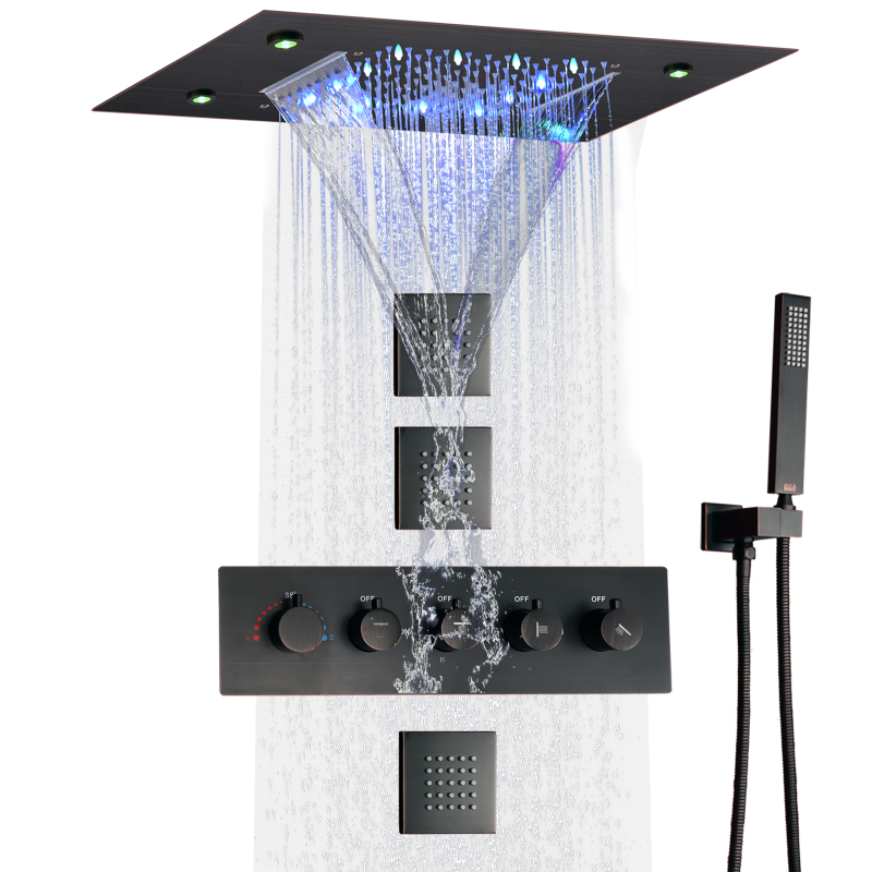 Oil Rubbed Bronze Rain Shower System 14 X 20 Inch Thermostatic High Flow Waterfall Shower